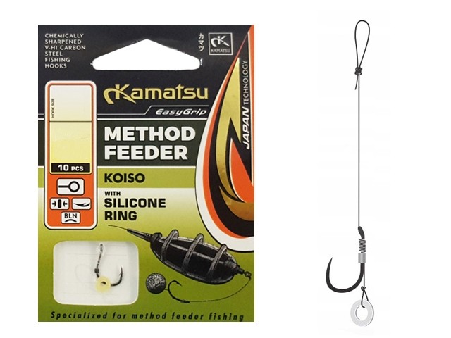 Cârlige legate Kamatsu Method Feeder Koiso cu inel de silicon Nr: 6 0.30mm
